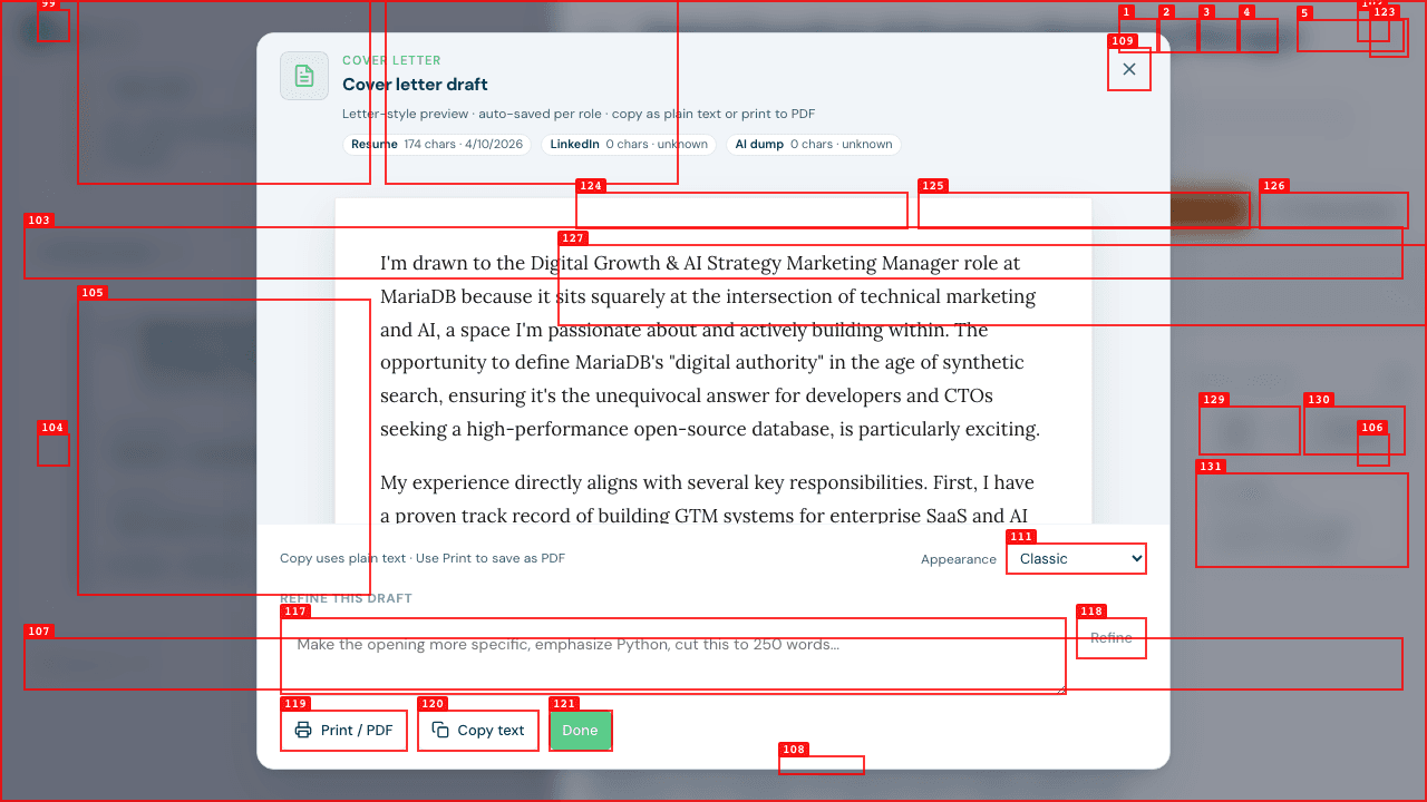 ATS Scorecard: resume scored for requirements coverage, tone fit, and parseability